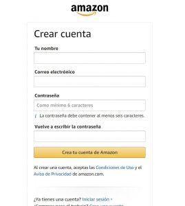 Crear cuenta en Amazon